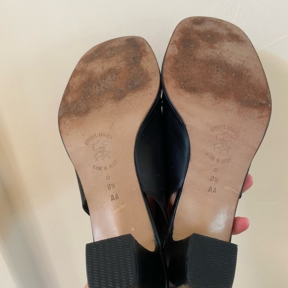 AMALFI ITALY SLING BACK SQUARE TOE BLACK LEATHER VINTAGE HEELS SIZE 8.5 AA - Picture 4 of 8